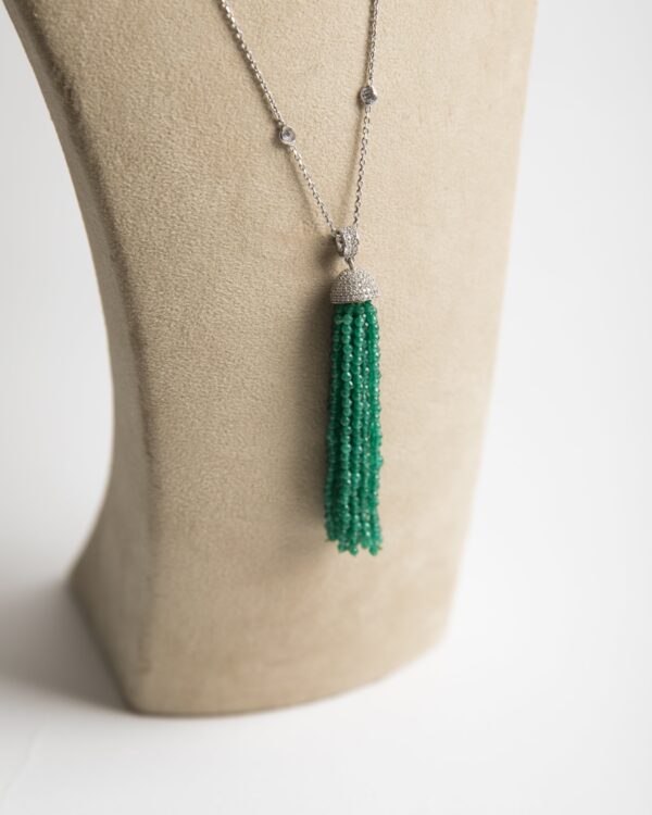 Stone Beaded Small Tassel Necklace (Silver)