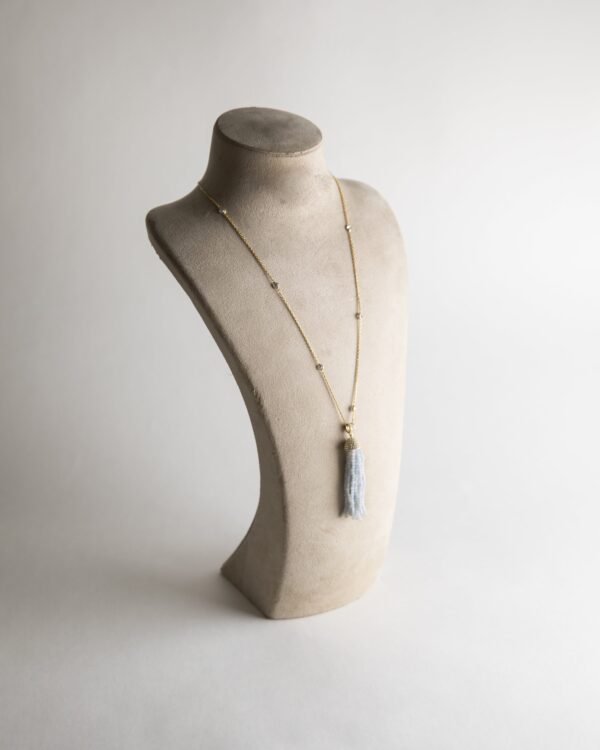 Stone Beaded Small Tassel Necklace (Gold)